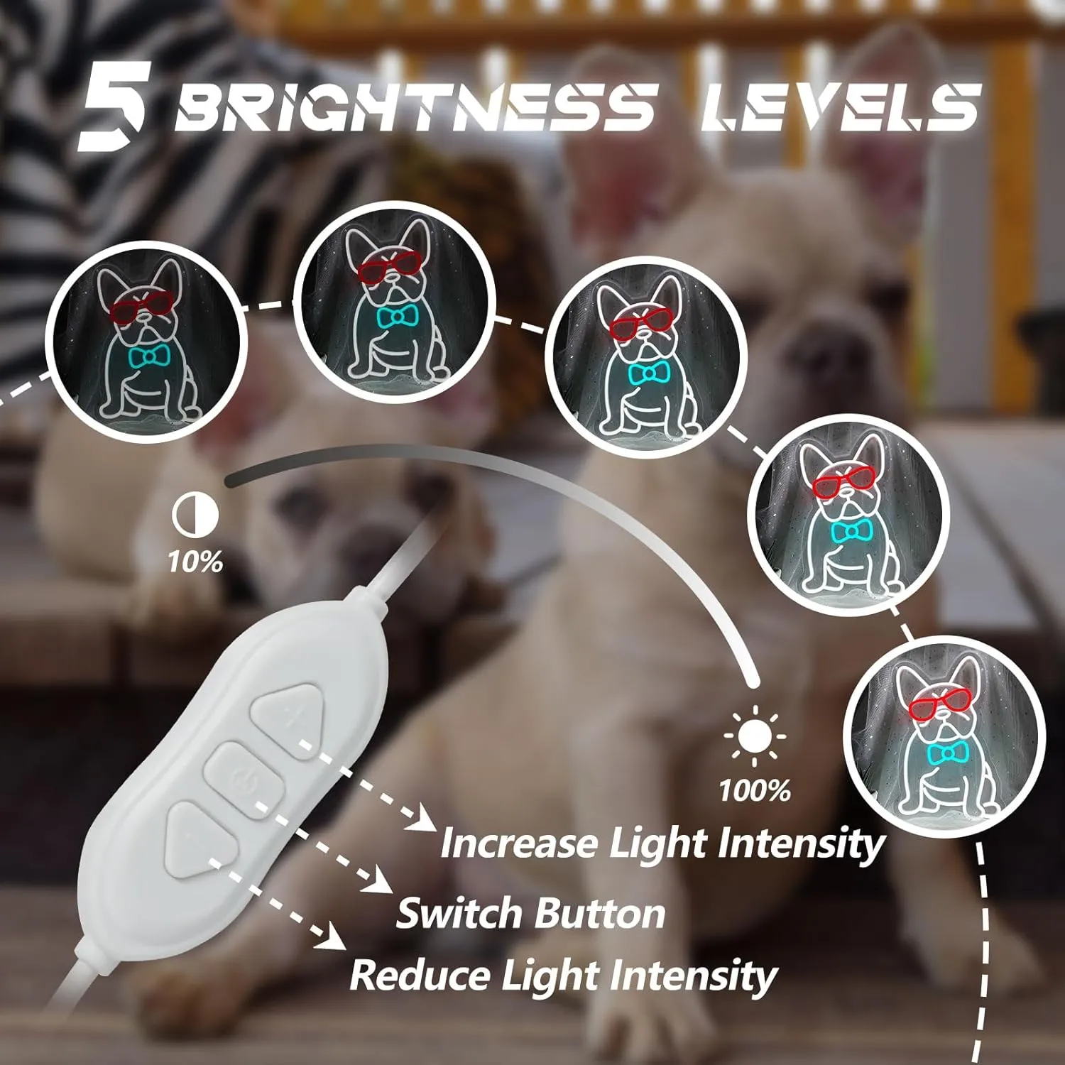 French Bulldog Neon Sign for Wall Decor, Frenchie Dog Wearing Glasses Bow Tie LED Neon Light, Cool French Bulldog Light Up Signs for Bedroom, Living Room, Pet Shop, Bar, Dog Birthday Party Decoration