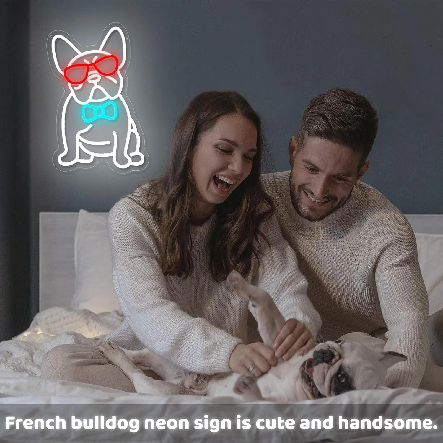 French Bulldog Neon Sign for Wall Decor, Frenchie Dog Wearing Glasses Bow Tie LED Neon Light, Cool French Bulldog Light Up Signs for Bedroom, Living Room, Pet Shop, Bar, Dog Birthday Party Decoration