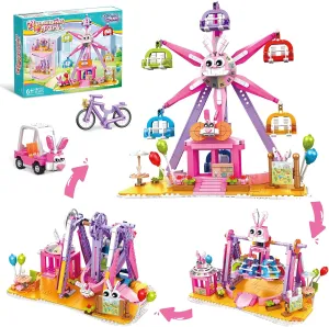 Friends Girls 3-in-1 Pink Ferris Wheel Amusement Park Building Set Toy, Gift for Kids Aged 6-12 for Birthdays and Christmas，823 PCS Building Blocks Kit