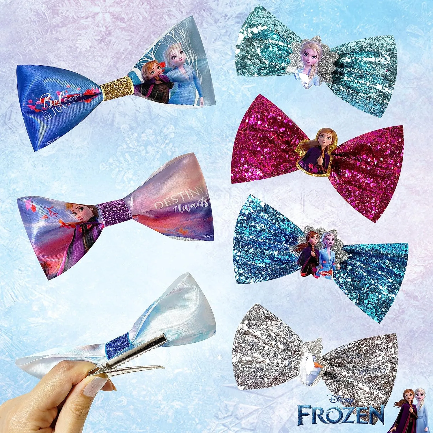 Frozen 2 Girls 7 Small Bow Bundle, Hair Bows for Girls - Ages 3 