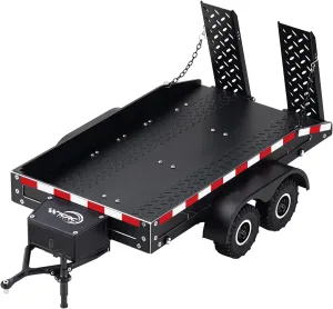 Full Metal Truck Trailer with Simulated Reflective Stickers for 1/16 1/18 1/24 RC Crawler Car Upgrades,Black