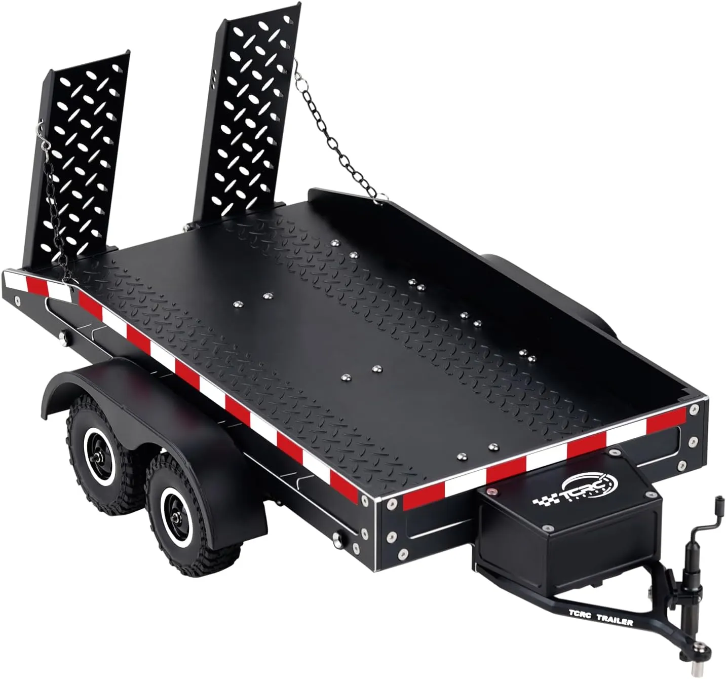 Full Metal Truck Trailer with Simulated Reflective Stickers for 1/16 1/18 1/24 RC Crawler Car Upgrades,Black