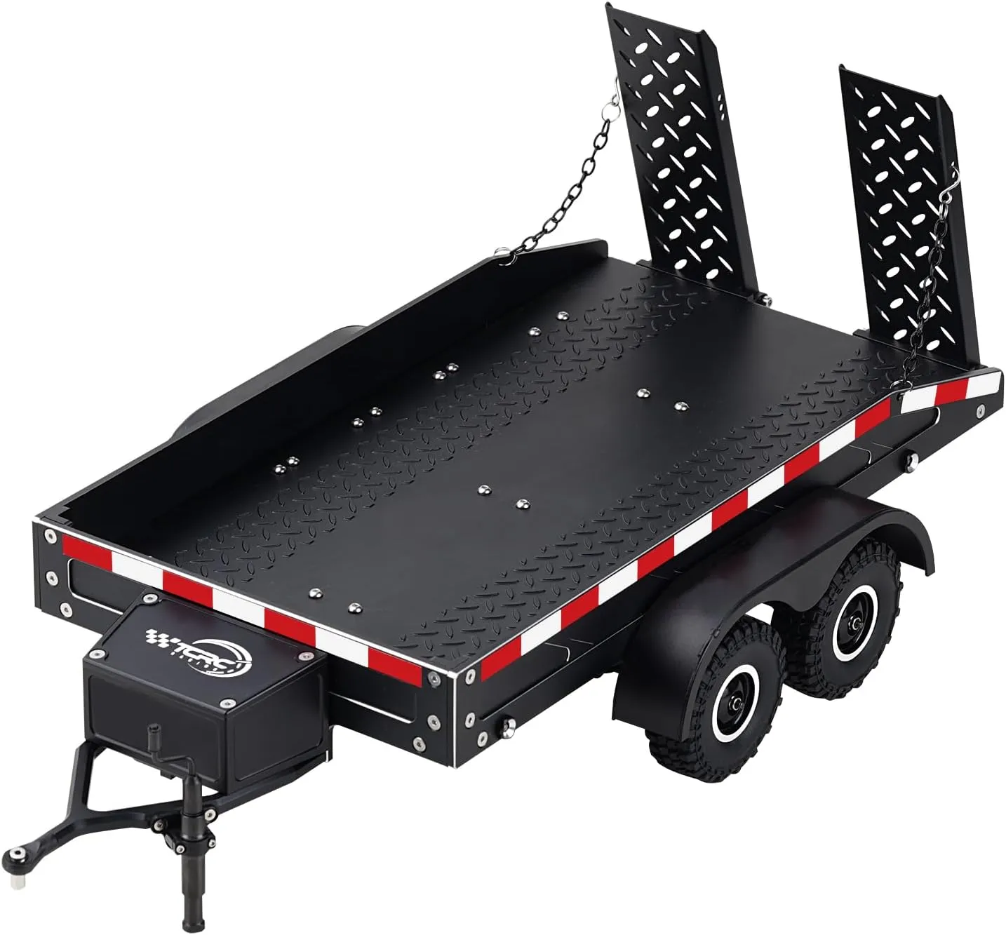 Full Metal Truck Trailer with Simulated Reflective Stickers for 1/16 1/18 1/24 RC Crawler Car Upgrades,Black