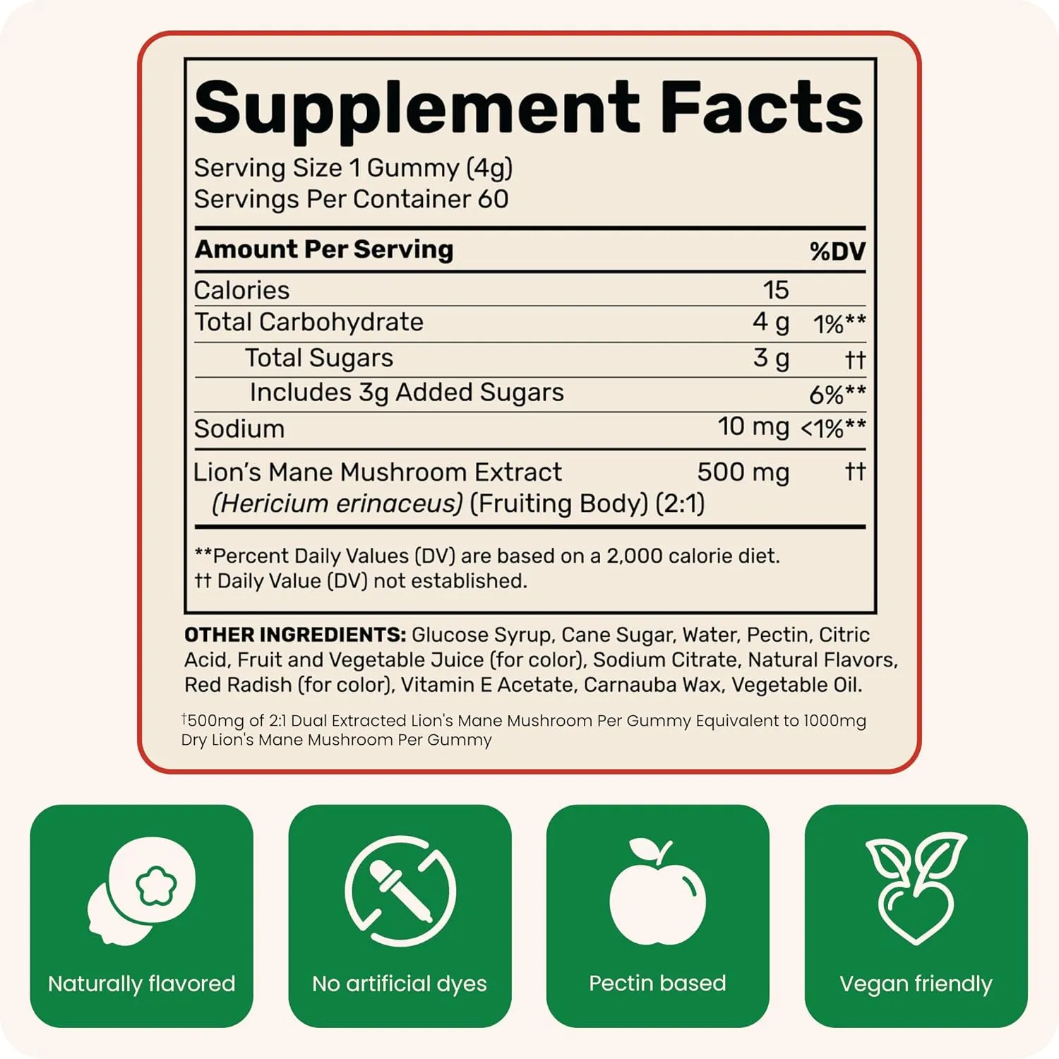 Fungies Lion's Mane Mushroom Gummies, Mixed Blueberry & Strawberry Flavor - Mushroom Supplement Gummy for Adults & Children Supports Brain Health, Cognitive Function, Focus, Memory & Mood, 60 Servings