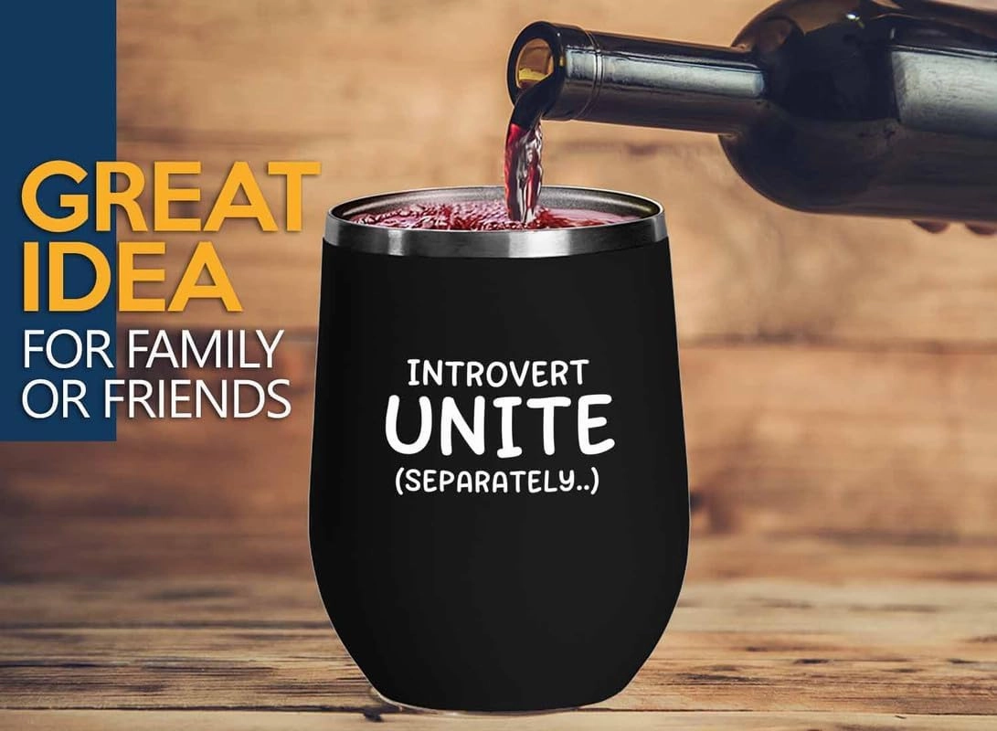 Funny Introvert Black Edition Wine Tumbler 12oz - Introvert Unite - Loner person solitary person outsider individual self- observer homebody
