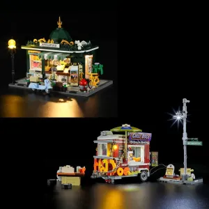 FUNWHOLE Newsstand & Chili Dog Trailer Lighting Building Bricks Set