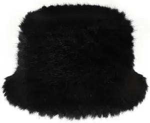 Furry Faux Fur Bucket Hat for Women Warm Winter Plush Fully Fisherman Cap