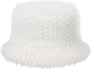 Furry Faux Fur Bucket Hat for Women Warm Winter Plush Fully Fisherman Cap