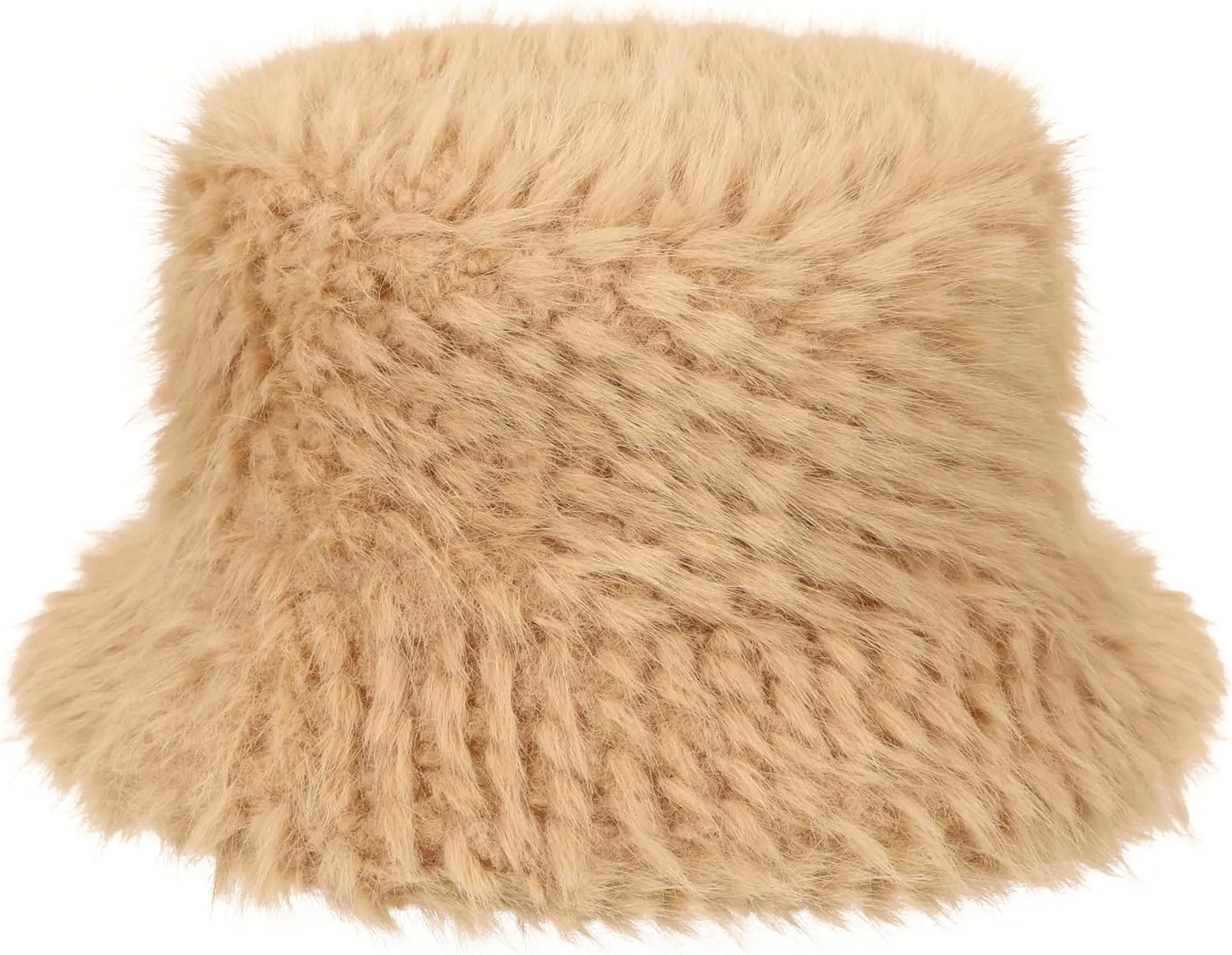 Furry Faux Fur Bucket Hat for Women Warm Winter Plush Fully Fisherman Cap