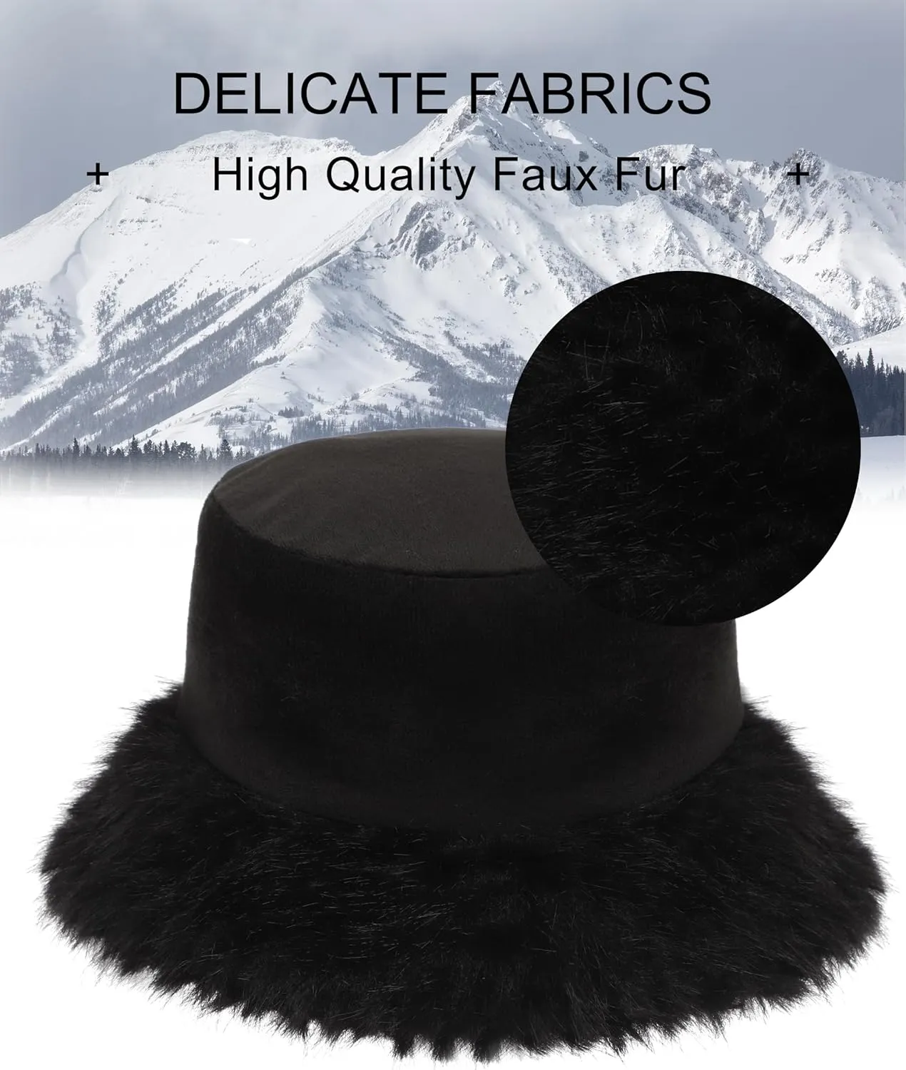 Furry Faux Fur Bucket Hat for Women Warm Winter Plush Fully Fisherman Cap