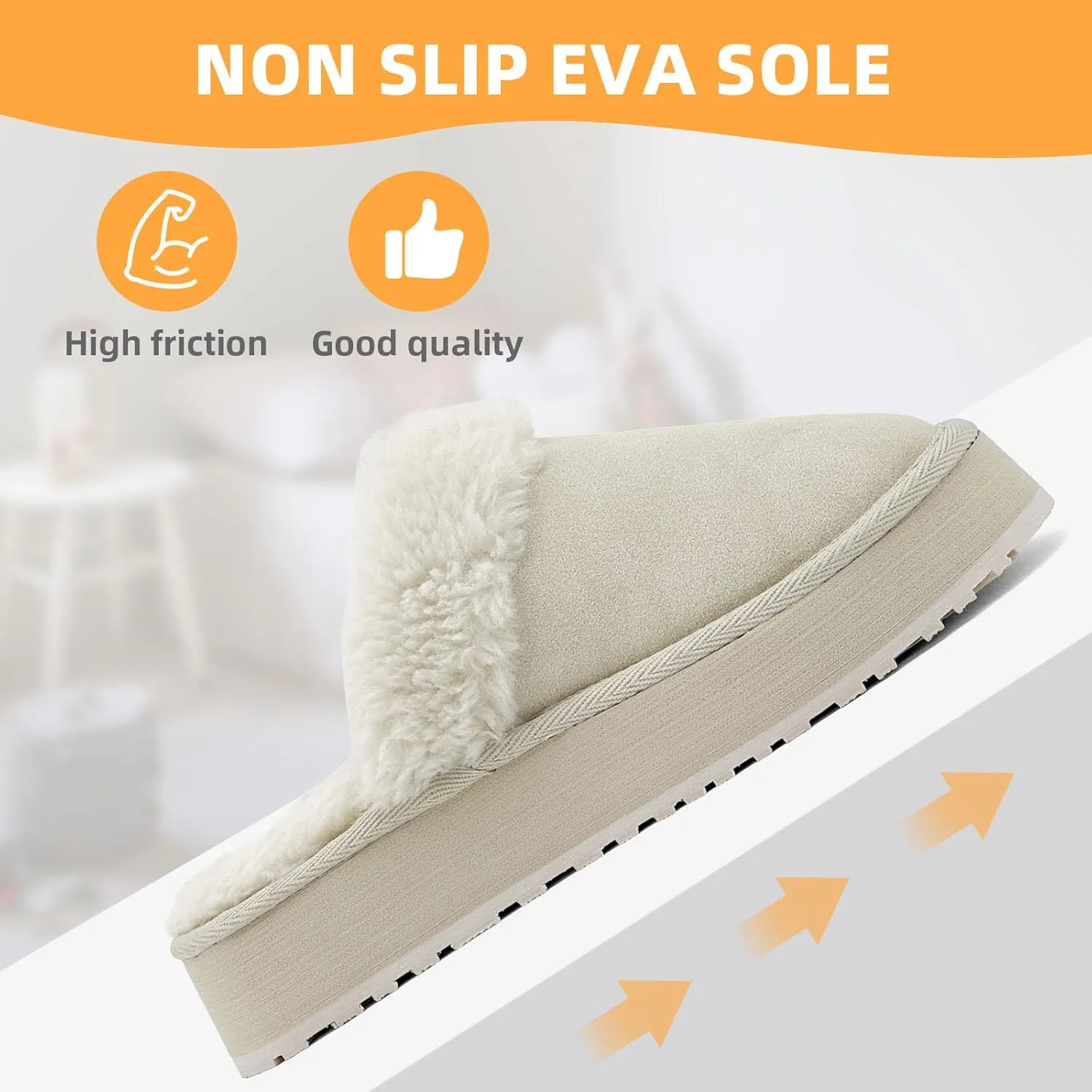 Fuzzy House Slippers for Women Indoor Outdoor Mens Ladies Platform Memory Foam Comfy House Shoes Fluffy Warm Cozy Bedroom Clogs