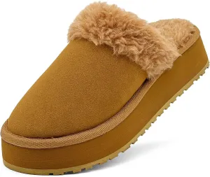 Fuzzy House Slippers for Women Indoor Outdoor Mens Ladies Platform Memory Foam Comfy House Shoes Fluffy Warm Cozy Bedroom Clogs