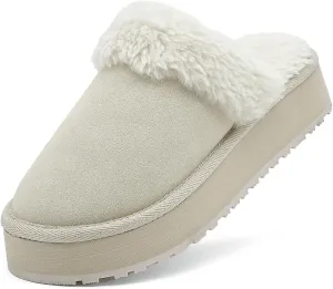 Fuzzy House Slippers for Women Indoor Outdoor Mens Ladies Platform Memory Foam Comfy House Shoes Fluffy Warm Cozy Bedroom Clogs