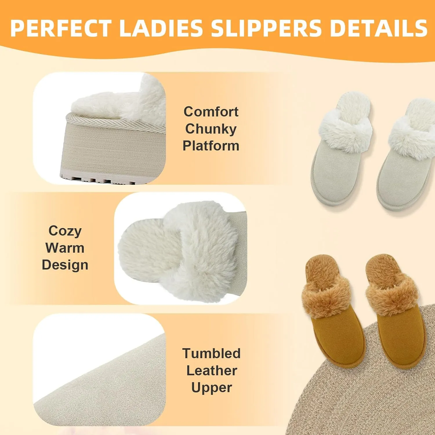 Fuzzy House Slippers for Women Indoor Outdoor Mens Ladies Platform Memory Foam Comfy House Shoes Fluffy Warm Cozy Bedroom Clogs
