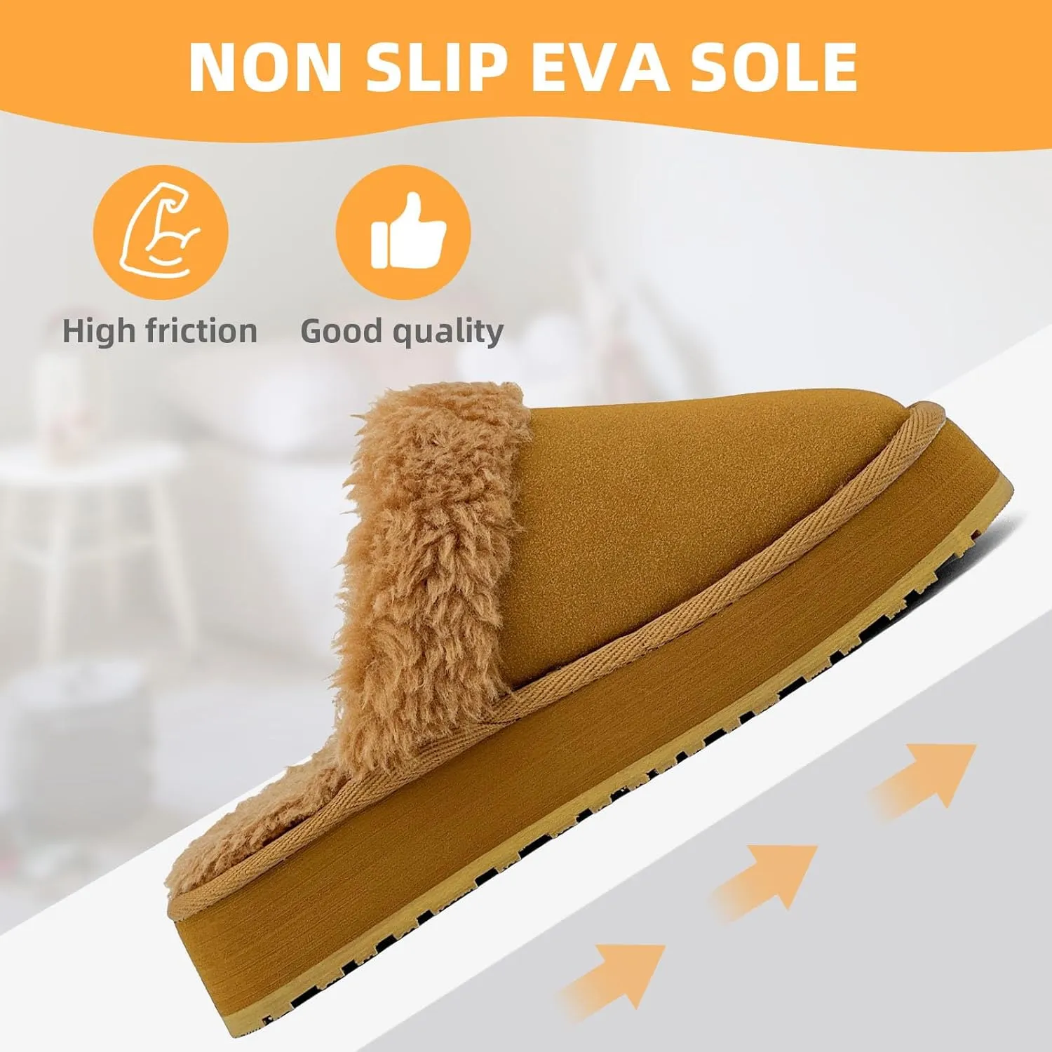 Fuzzy House Slippers for Women Indoor Outdoor Mens Ladies Platform Memory Foam Comfy House Shoes Fluffy Warm Cozy Bedroom Clogs