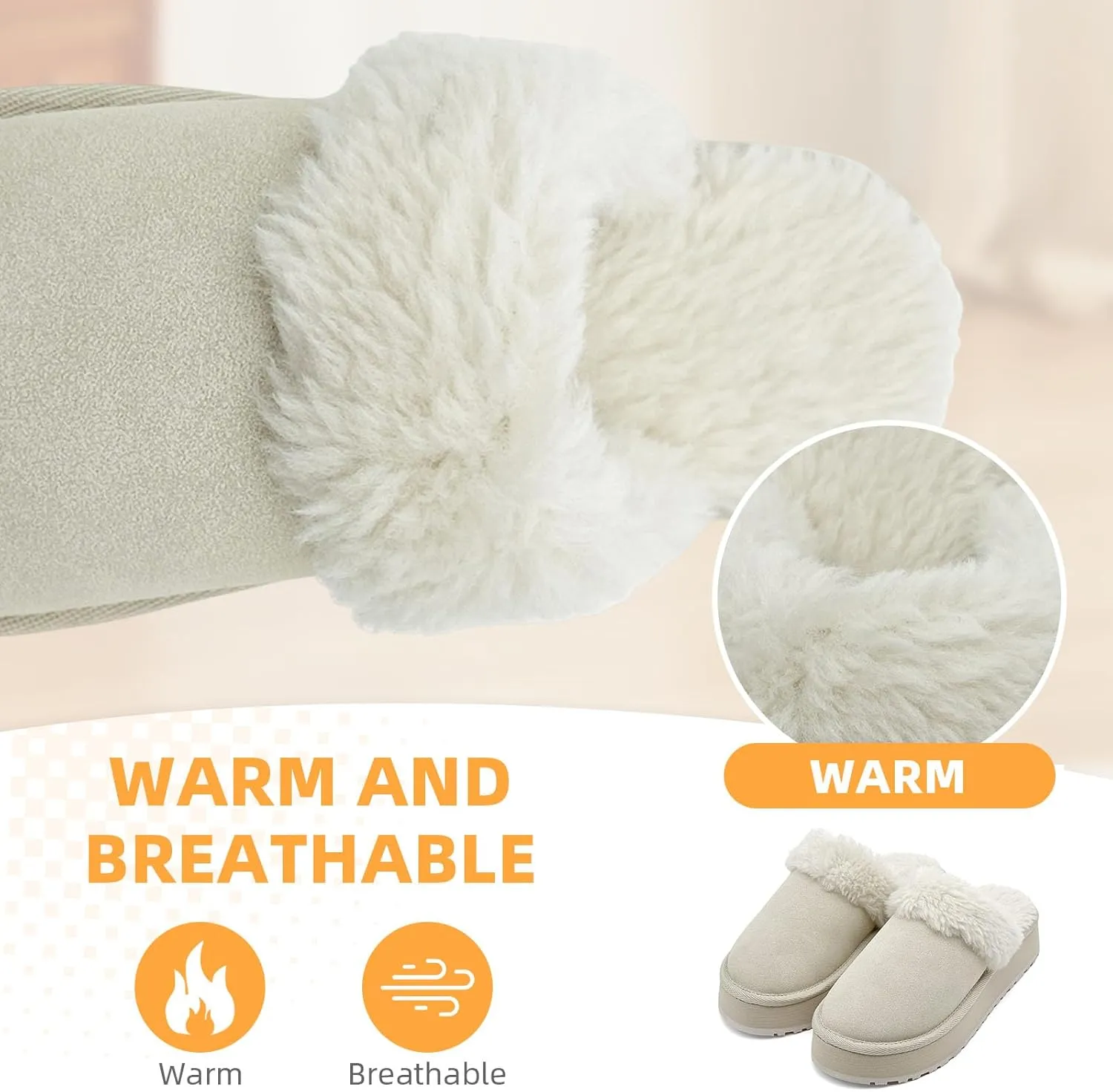 Fuzzy House Slippers for Women Indoor Outdoor Mens Ladies Platform Memory Foam Comfy House Shoes Fluffy Warm Cozy Bedroom Clogs