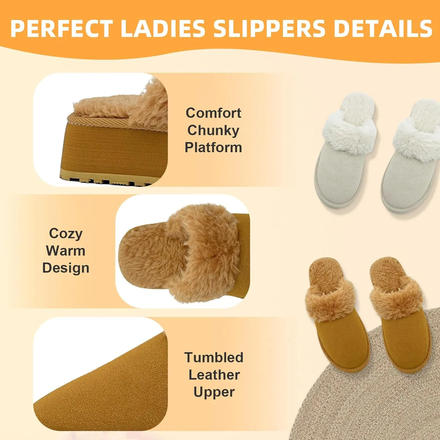 Fuzzy House Slippers for Women Indoor Outdoor Mens Ladies Platform Memory Foam Comfy House Shoes Fluffy Warm Cozy Bedroom Clogs