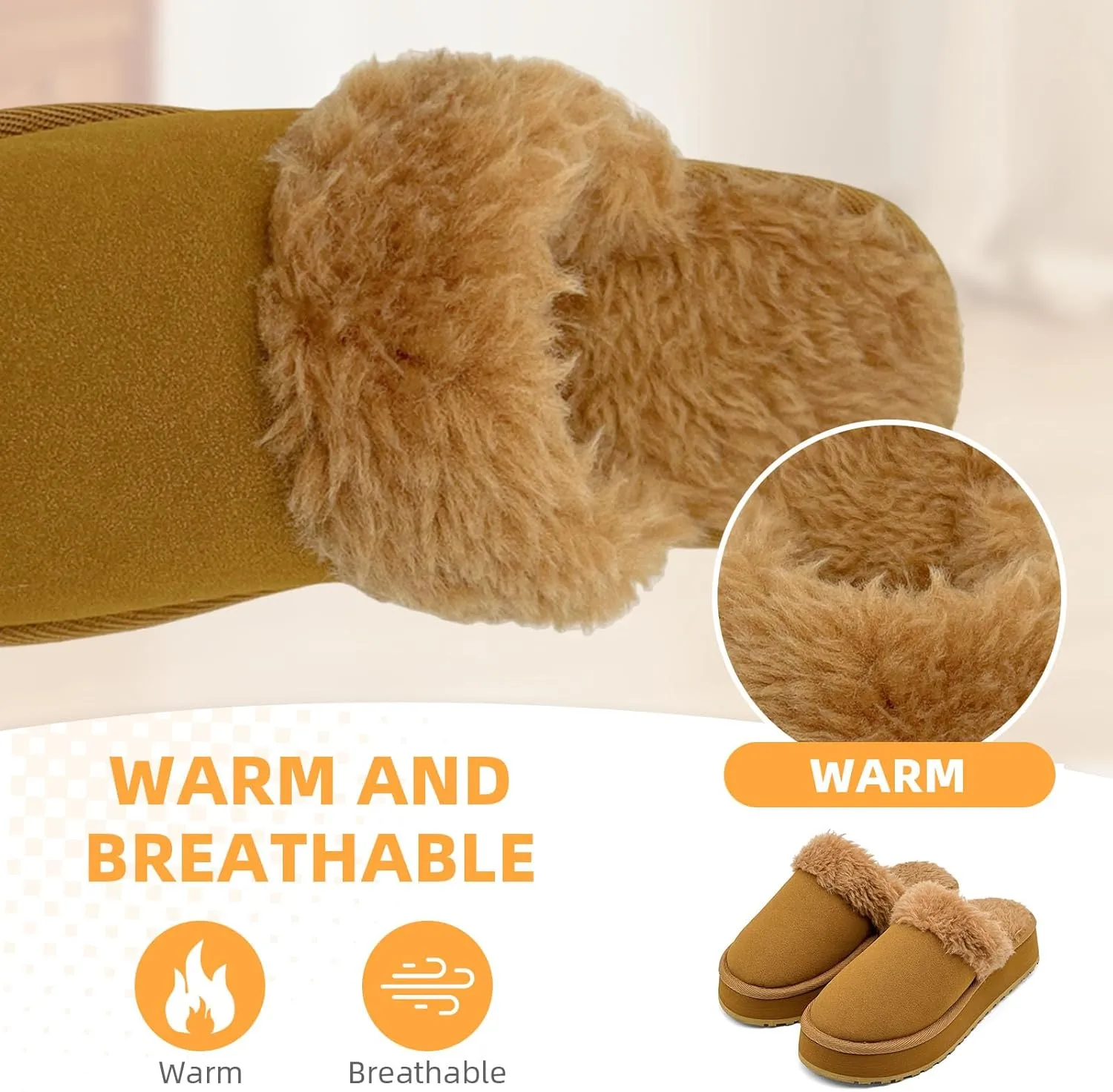 Fuzzy House Slippers for Women Indoor Outdoor Mens Ladies Platform Memory Foam Comfy House Shoes Fluffy Warm Cozy Bedroom Clogs