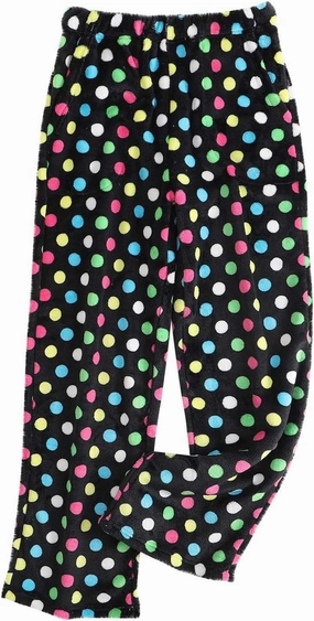 Fuzzy Flannel Pajama Pants for Women Comfy Soft Fluffy Plush Polka Dot Pj Pants High Waisted Wide Leg Lounge Pants