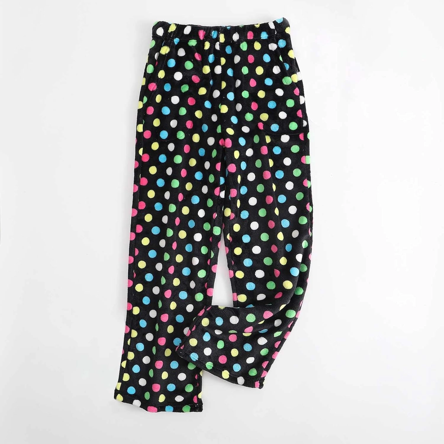 Fuzzy Flannel Pajama Pants for Women Comfy Soft Fluffy Plush Polka Dot Pj Pants High Waisted Wide Leg Lounge Pants