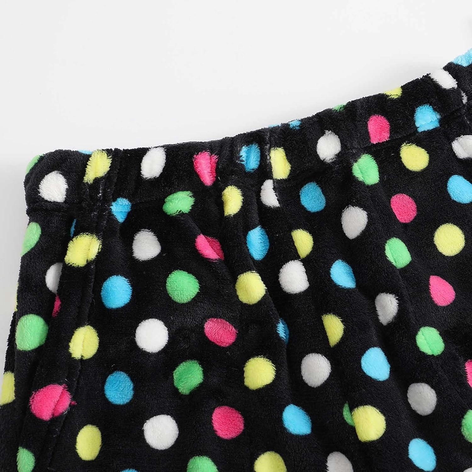 Fuzzy Flannel Pajama Pants for Women Comfy Soft Fluffy Plush Polka Dot Pj Pants High Waisted Wide Leg Lounge Pants