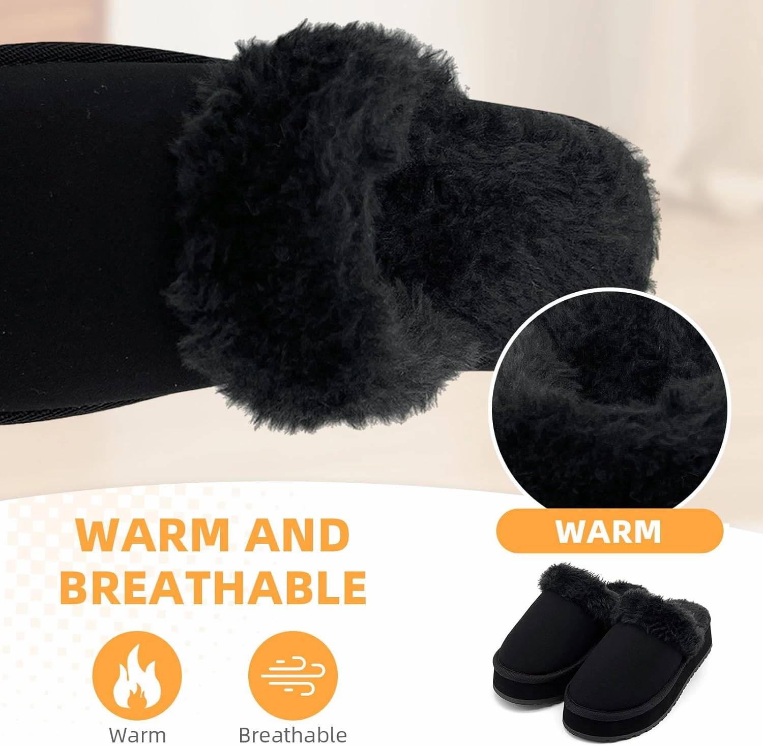 Fuzzy House Slippers for Women Indoor Outdoor Mens Ladies Platform Memory Foam Comfy House Shoes Fluffy Warm Cozy Bedroom Clogs