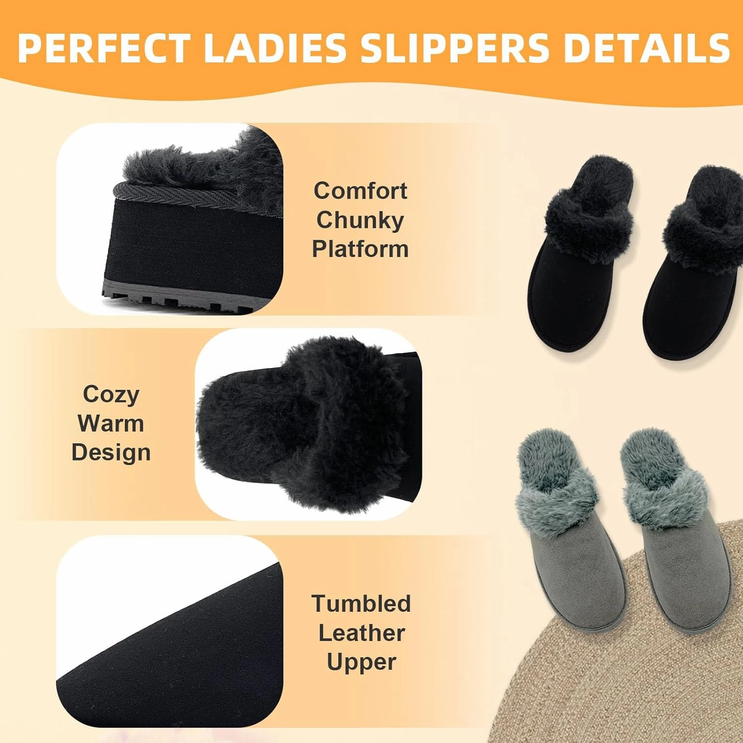 Fuzzy House Slippers for Women Indoor Outdoor Mens Ladies Platform Memory Foam Comfy House Shoes Fluffy Warm Cozy Bedroom Clogs