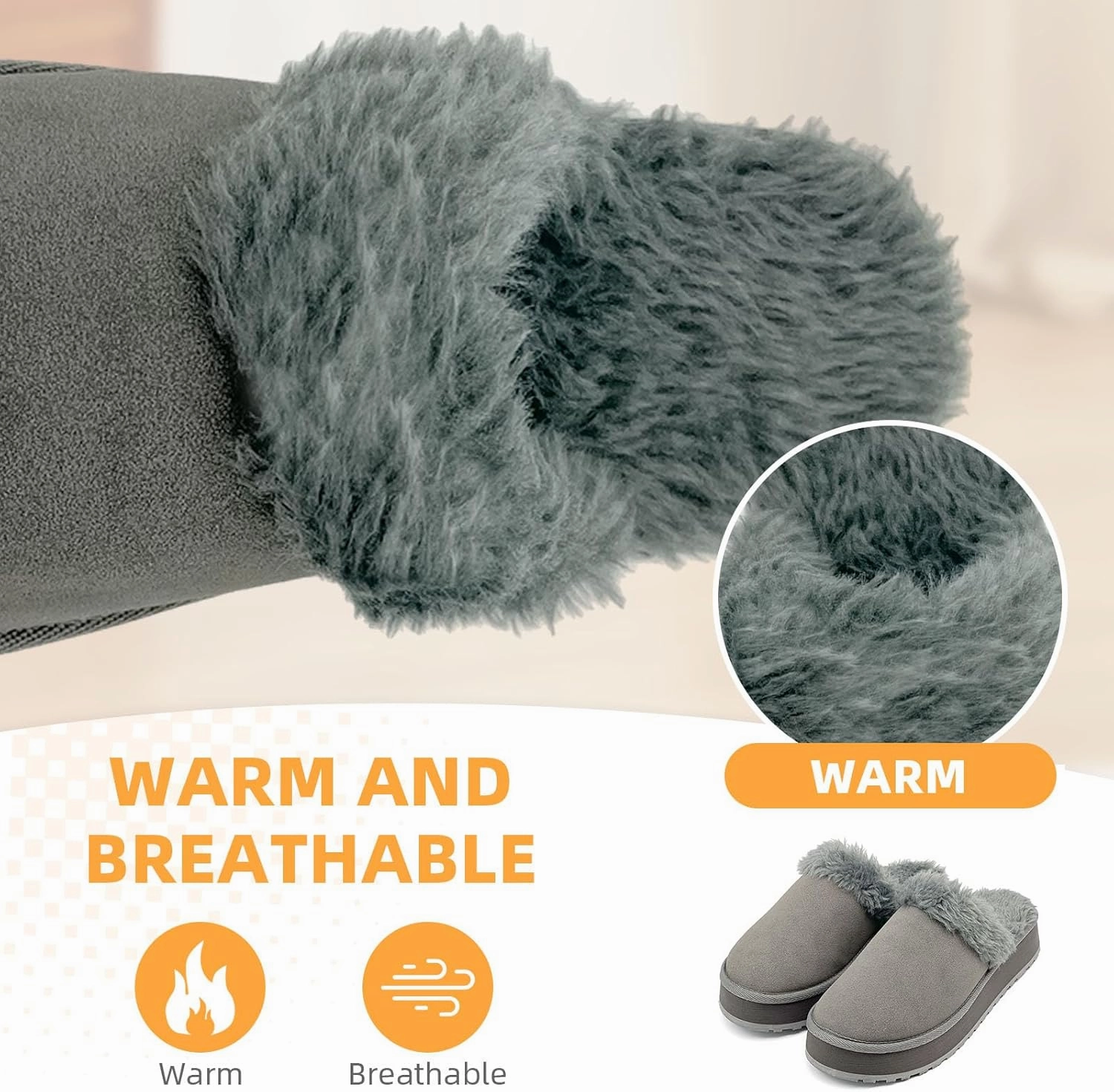 Fuzzy House Slippers for Women Indoor Outdoor Mens Ladies Platform Memory Foam Comfy House Shoes Fluffy Warm Cozy Bedroom Clogs
