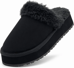 Fuzzy House Slippers for Women Indoor Outdoor Mens Ladies Platform Memory Foam Comfy House Shoes Fluffy Warm Cozy Bedroom Clogs