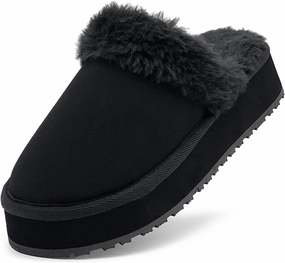 Fuzzy House Slippers for Women Indoor Outdoor Mens Ladies Platform Memory Foam Comfy House Shoes Fluffy Warm Cozy Bedroom Clogs