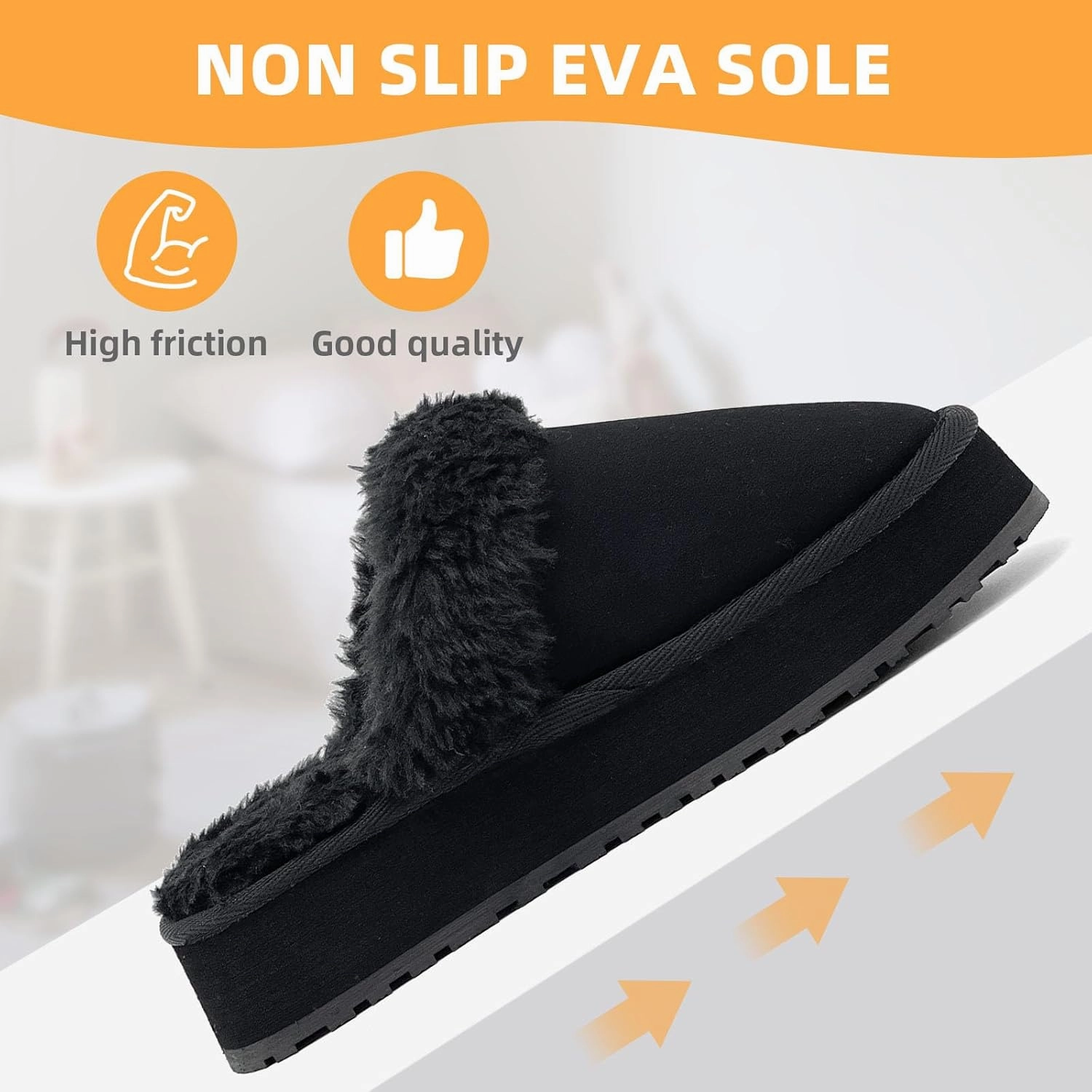 Fuzzy House Slippers for Women Indoor Outdoor Mens Ladies Platform Memory Foam Comfy House Shoes Fluffy Warm Cozy Bedroom Clogs