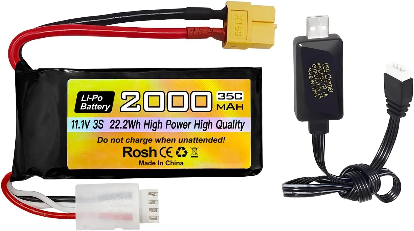 Fytoo 3S Lipo Battery 11.1V 2000mAh 35C with XT60 Plug with USB Charging Cable for RC Car Truck RC Boat RC Drone Quadcopter Helicopter FPV Drone Battery