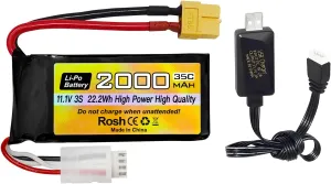 Fytoo 3S Lipo Battery 11.1V 2000mAh 35C with XT60 Plug with USB Charging Cable for RC Car Truck RC Boat RC Drone Quadcopter Helicopter FPV Drone Battery