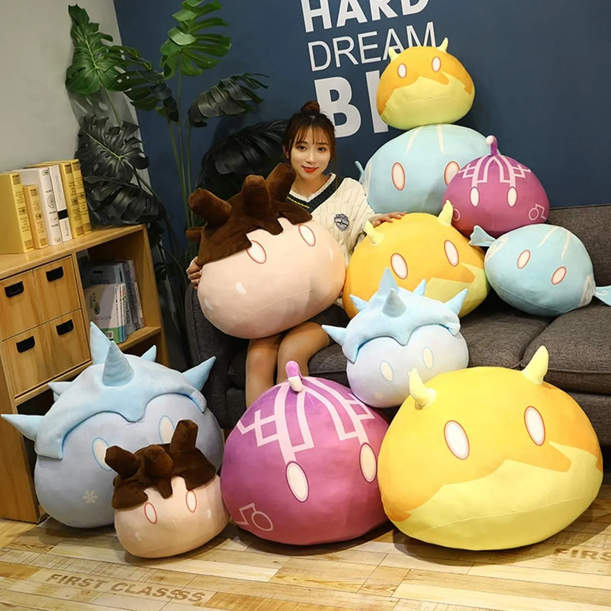 Game Anime Figure Slime Monster Element Plush Throw Plush Pillow Doll Toy Stuffed Plush Hugging Pillow Printed Anime Room Decor Gift Cosplay 13.7inch (Electro)