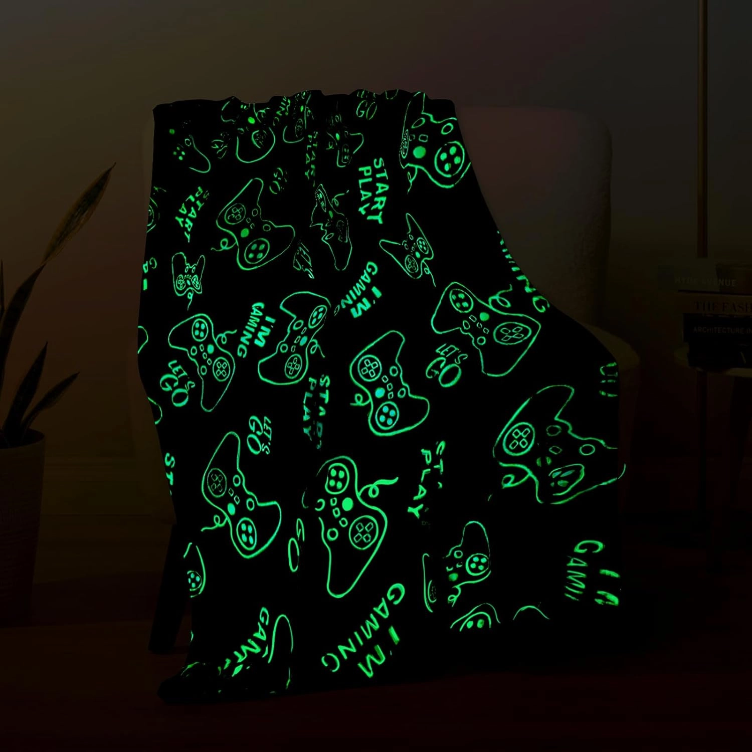 Gaming Gamer Glow in The Dark Blanket Boys Kids Teens Gifts for Birthday Christmas Valentine's Easter Age 1 2 3 4 5 6 7 8 9 10 11 12 13 Toddlers Video Game Gift Toys Fun Fluffy Plush Throw 50"x60"