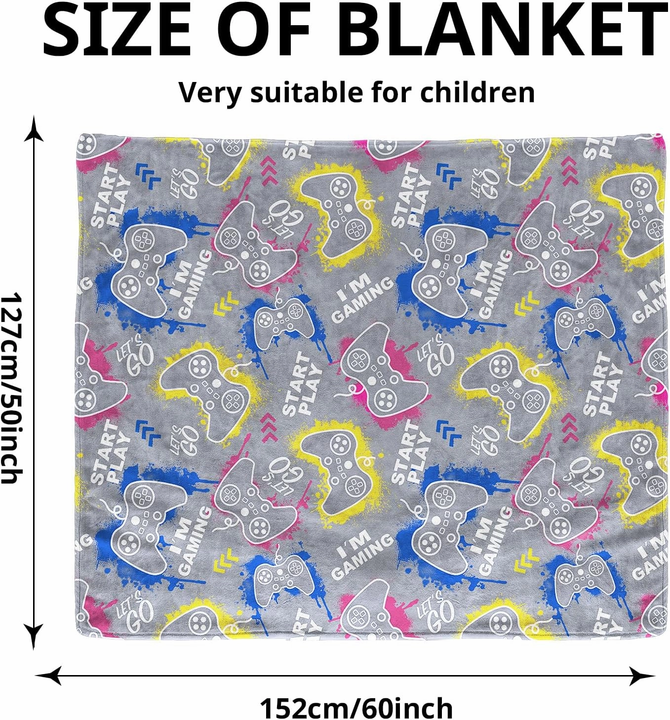Gaming Gamer Glow in The Dark Blanket Boys Kids Teens Gifts for Birthday Christmas Valentine's Easter Age 1 2 3 4 5 6 7 8 9 10 11 12 13 Toddlers Video Game Gift Toys Fun Fluffy Plush Throw 50"x60"
