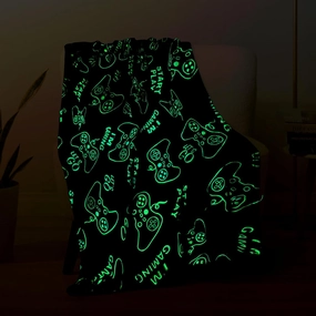 Gaming Gamer Glow in The Dark Blanket Boys Kids Teens Gifts for Birthday Christmas Valentine's Easter Age 1 2 3 4 5 6 7 8 9 10 11 12 13 Toddlers Video Game Gift Toys Fun Fluffy Plush Throw 50"x60"