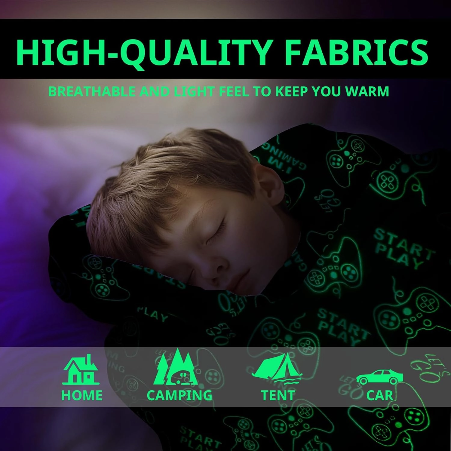 Gaming Gamer Glow in The Dark Blanket Boys Kids Teens Gifts for Birthday Christmas Valentine's Easter Age 1 2 3 4 5 6 7 8 9 10 11 12 13 Toddlers Video Game Gift Toys Fun Fluffy Plush Throw 50"x60"