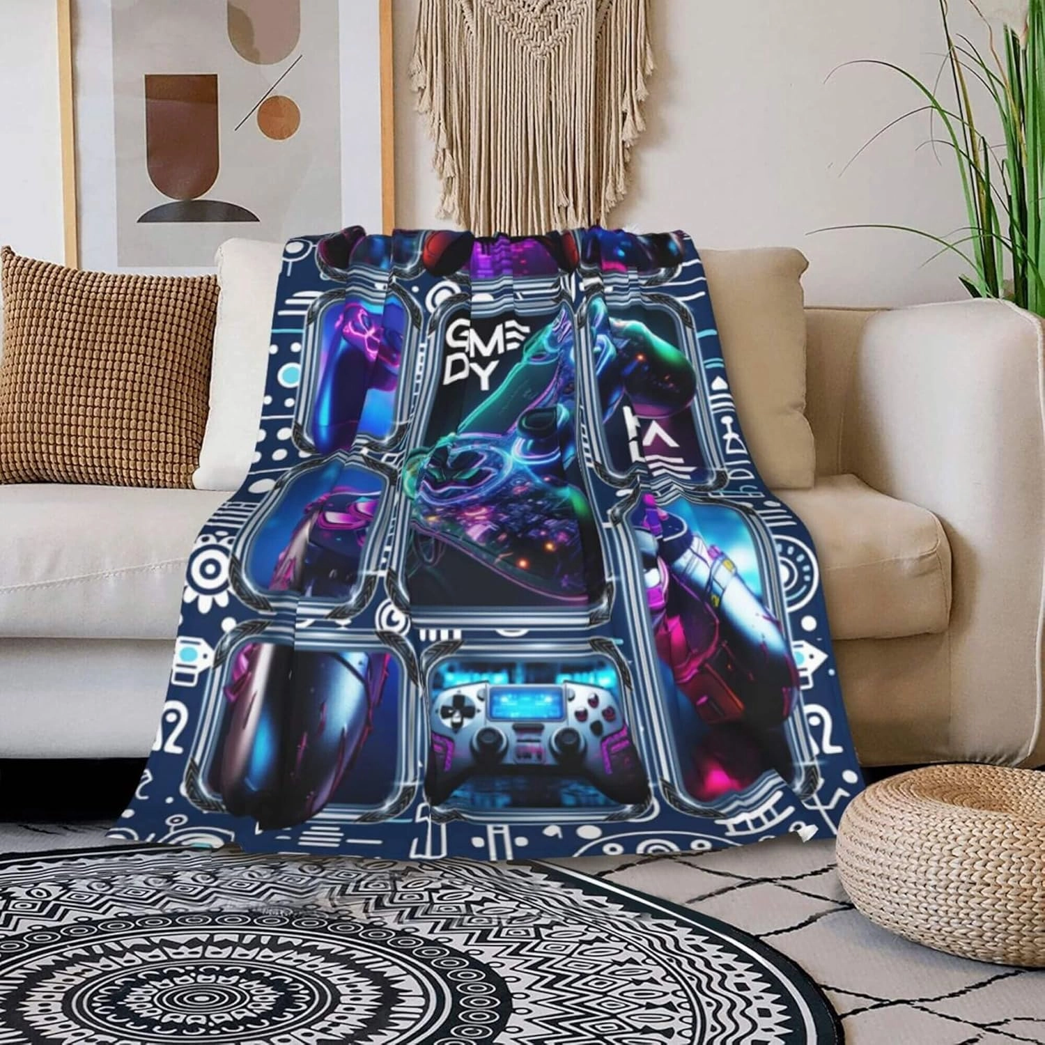 Gaming Throw Blanket, 40"x50" Flannel Cool Gamer Themed Throw, Soft Nap Throw Blanket for Home Boys Girls Women Men Gamer Gaming Enthusiasts Gifts