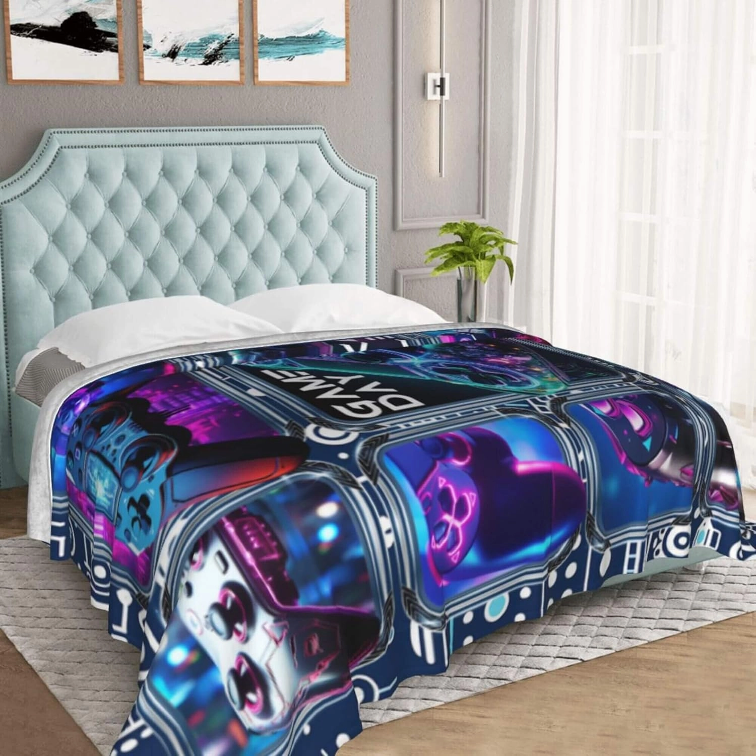 Gaming Throw Blanket, 40"x50" Flannel Cool Gamer Themed Throw, Soft Nap Throw Blanket for Home Boys Girls Women Men Gamer Gaming Enthusiasts Gifts