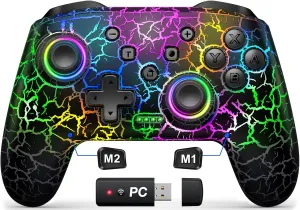 Gammeefy Switch Controllers, Wireless Switch Pro Controller for Switch/Lite/OLED, 9 Color Adjustable LED Switch Remote Compatible with Windows PC/Android/IOS with Blue·tooth receiver