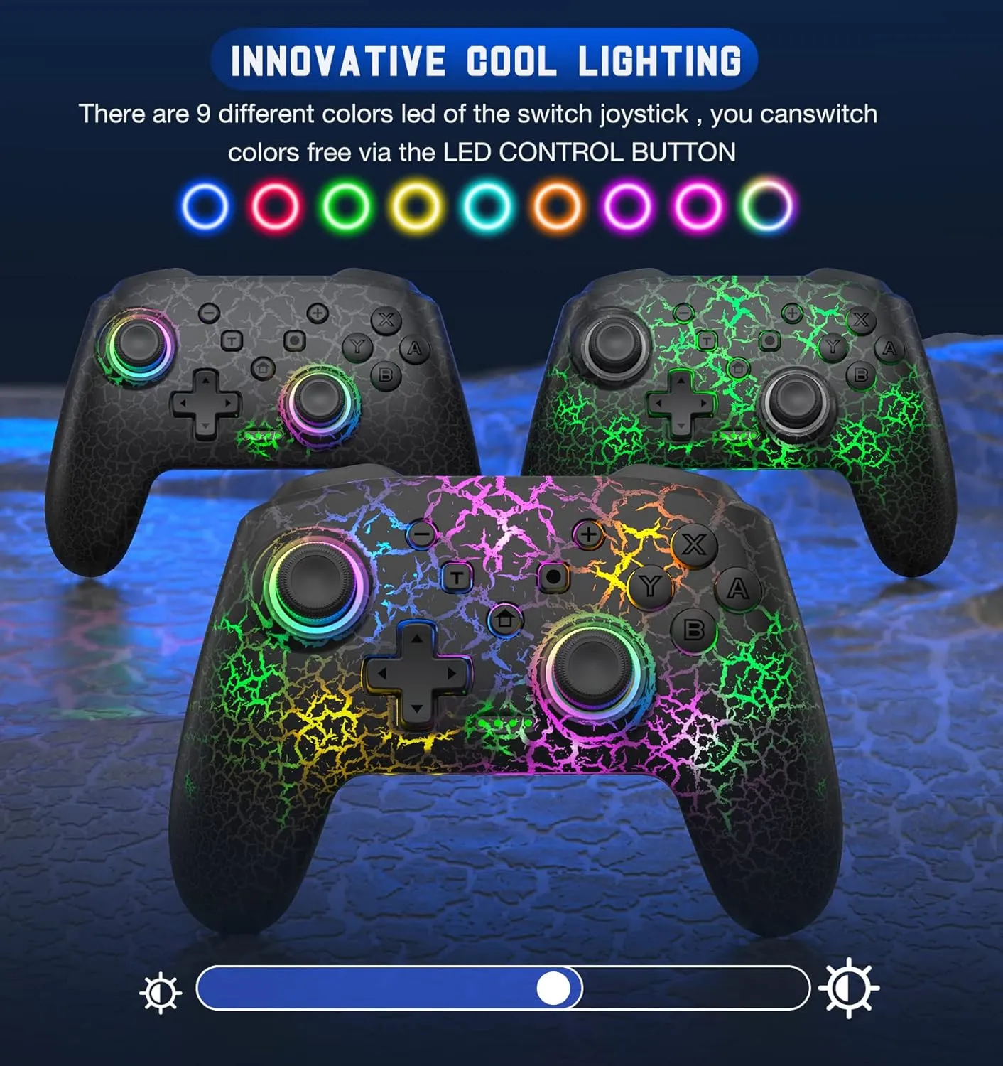 Gammeefy Switch Controllers, Wireless Switch Pro Controller for Switch/Lite/OLED, 9 Color Adjustable LED Switch Remote Compatible with Windows PC/Android/IOS with Blue·tooth receiver