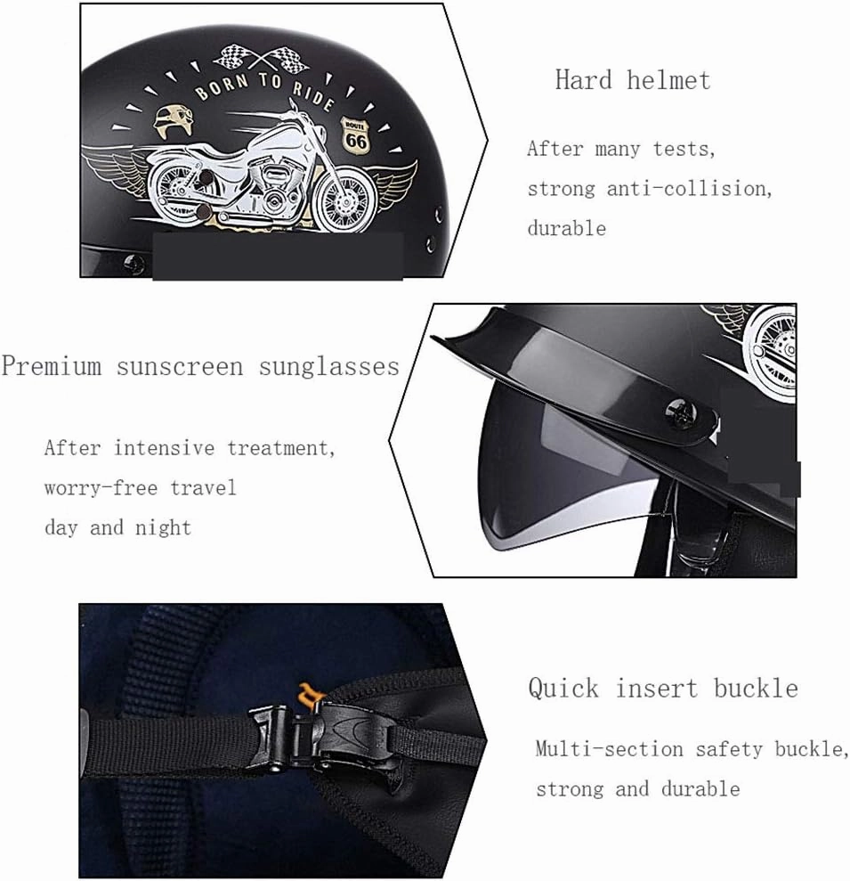 GAOZ Classic Retro Half Helmet Crash Protection Adjustable Brain-Cap Electric Car Bicycle Lightweight Vintage Motorcycle Helmet DOT Approved Unisex-Adult