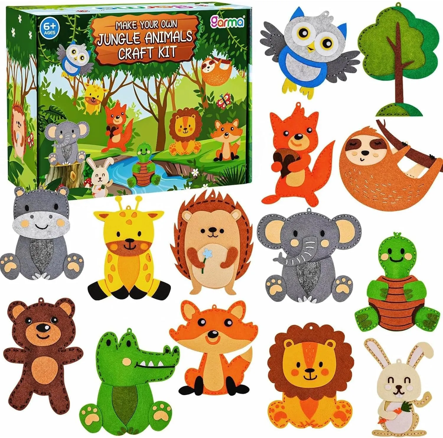 Garma Animal DIY Sewing Kits for Kids Age 6-12, Jungle Animal Sewing Set Craft Kits for Beginners Includes 14 Stuffed Animals, Educational Crafting and Sewing Kits for Girls and Boys Birthday Easter