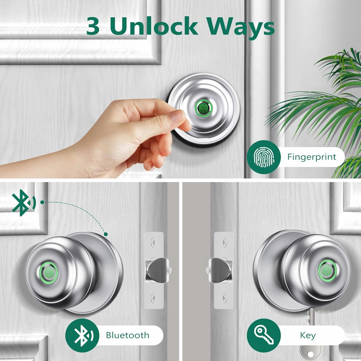 GeekTale Fingerprint Door Lock, Smart Lock Door Knob with App, Biometric Door Lock, Thumbprint Door Knob, Smart Fingerprint Door Knob for Bedroom, Office, Apartment