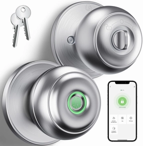 GeekTale Fingerprint Door Lock, Smart Lock Door Knob with App, Biometric Door Lock, Thumbprint Door Knob, Smart Fingerprint Door Knob for Bedroom, Office, Apartment