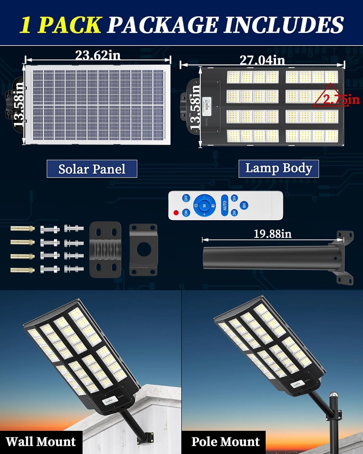 Gefolly SL-5500W Solar Street Light Outdoor, Wide Angle 550000LM 3000K/4000K/6500K Commercial Parking Lot Lights Dusk to Dawn IP67 Flood Security Lights with Motion Sensor for Road, Yard