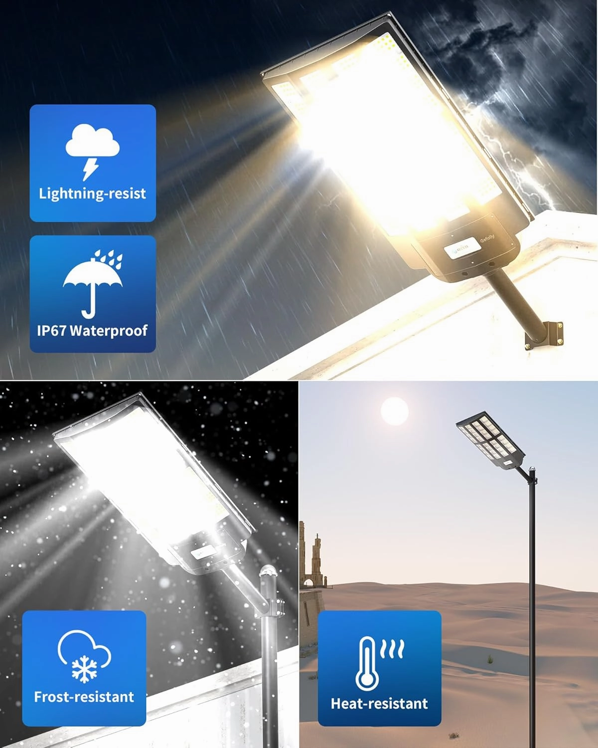Gefolly SL-5500W Solar Street Light Outdoor, Wide Angle 550000LM 3000K/4000K/6500K Commercial Parking Lot Lights Dusk to Dawn IP67 Flood Security Lights with Motion Sensor for Road, Yard