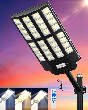 Gefolly SL-5500W Solar Street Light Outdoor, Wide Angle 550000LM 3000K/4000K/6500K Commercial Parking Lot Lights Dusk to Dawn IP67 Flood Security Lights with Motion Sensor for Road, Yard