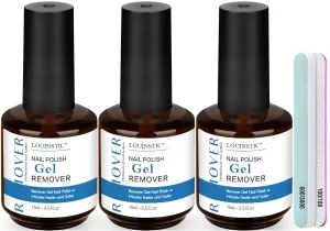 Gel Polish Remover – 45ML, Professional & Fast Gel Remover Kit, Easily Remove Gel Nail Polish in 2-5 Minutes, Gentle, Acetone Free, Not Damage to Natural Nails with Nail Files 3pcs